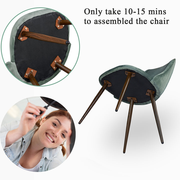 FurnitureR Esszimmerstühle, 2er-Set, moderne Samt-Akzentstühle mit großer, weicher Sitzfläche für Esszimmer, Küche, Wohnzimmer, Schlafzimmer, Grün