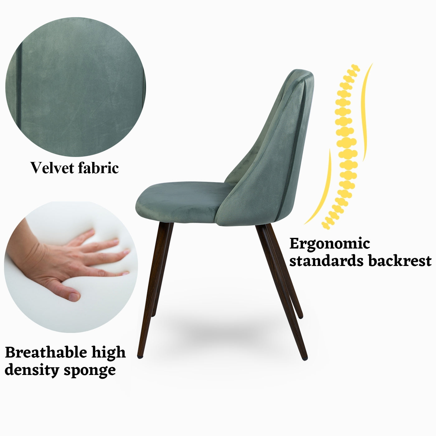 Ensemble de 2 chaises de salle à manger FurnitureR, chaises d'appoint modernes en velours avec grande assise moelleuse pour salle à manger, cuisine, salon, chambre, vert