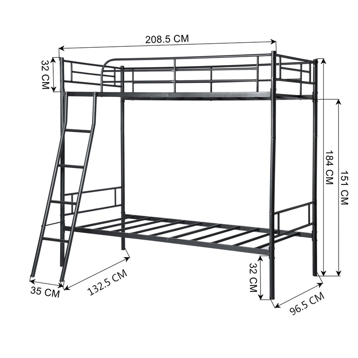1-Lit Superposé Noir, modernes Design, Material und robustes Metall, häusliche Nutzung, Komfort und Raumgewinn