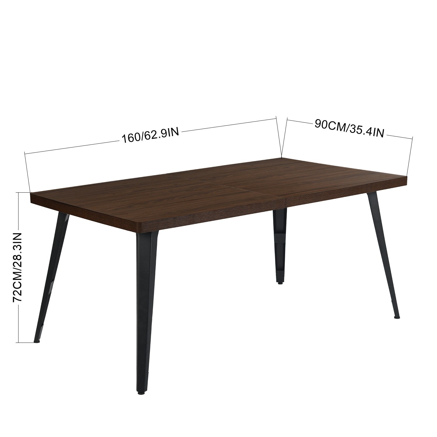 Table de salle à manger rectangulaire FurnitureR avec plateau en bois épais et robuste et pieds en acier, idéale pour la maison, la cuisine ou le bureau, marron