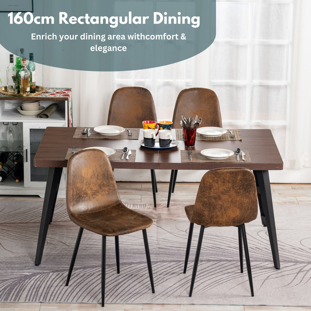 Rechteckiger Esstisch von FurnitureR mit robuster, verdickter Holzplatte und Metallbeinen aus Stahl, ideal für Küche und Büro, braun