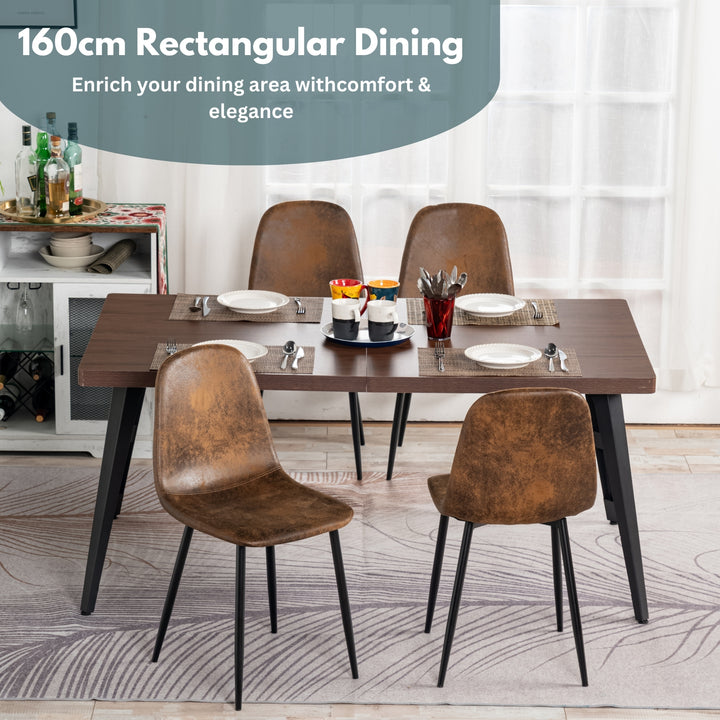 Rechteckiger Esstisch von FurnitureR mit robuster, verdickter Holzplatte und Metallbeinen aus Stahl, ideal für Küche und Büro, braun