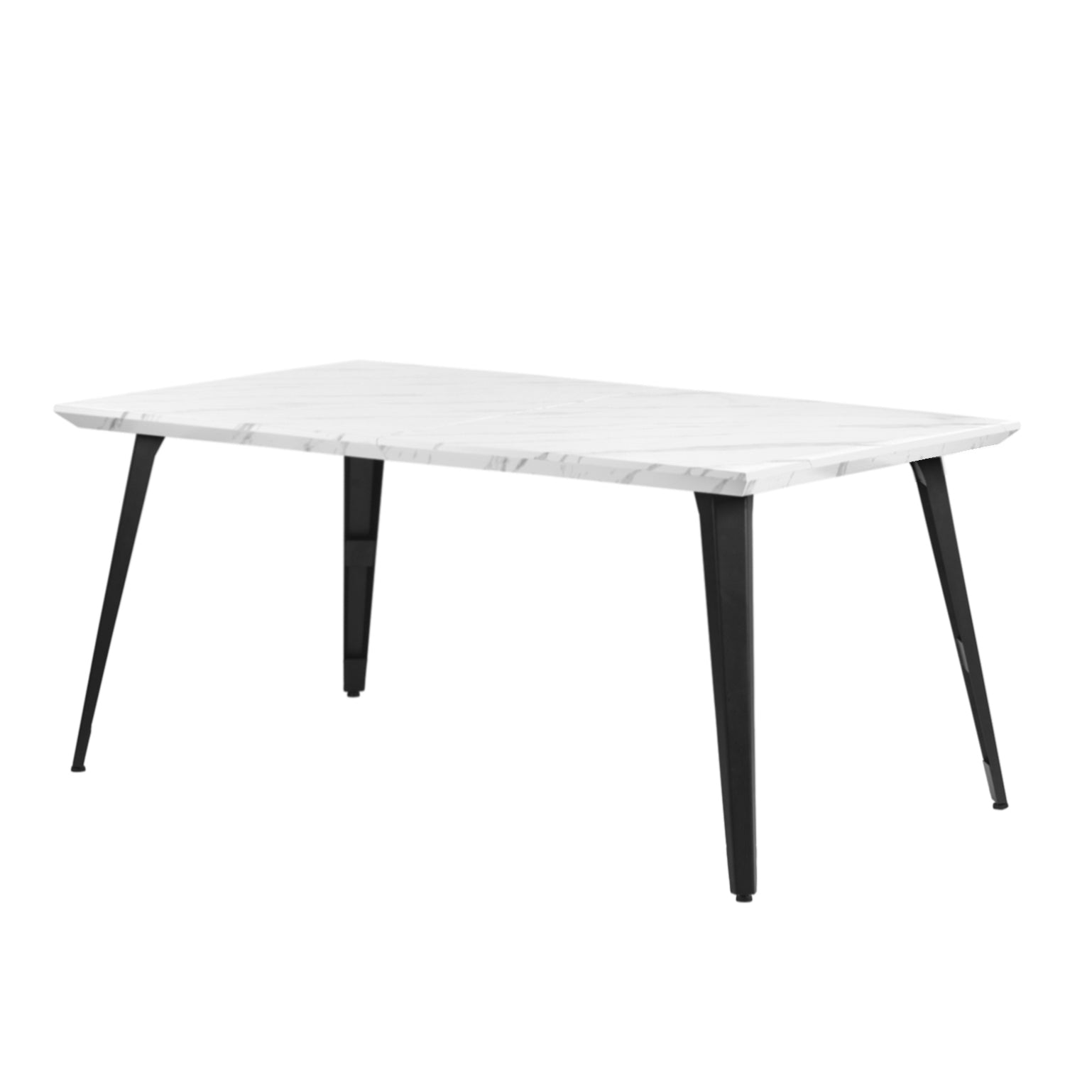 Table de salle à manger FurnitureR pour 4 à 6 personnes avec plateau épais et robuste imitation marbre et pieds en acier, table fonctionnelle pour la cuisine, blanche