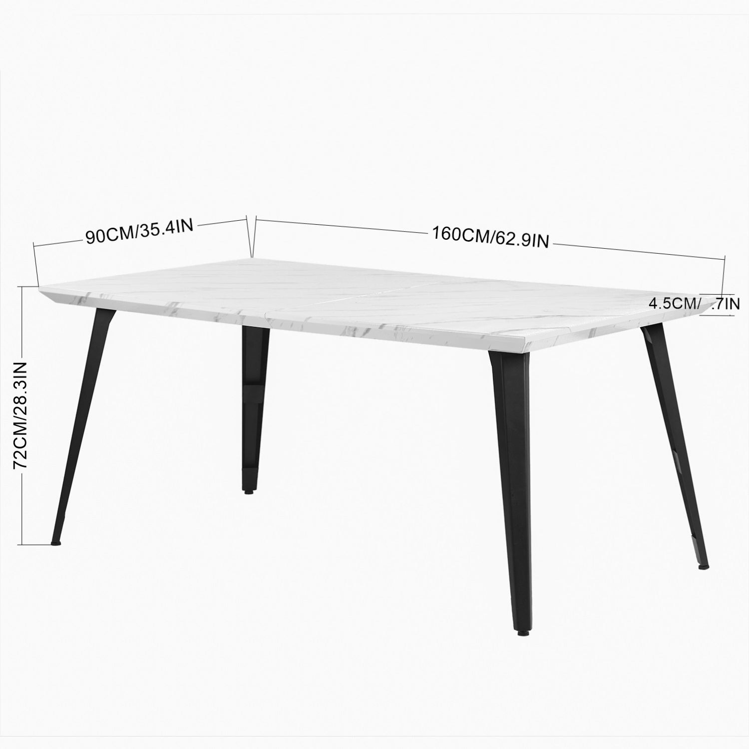 Table de salle à manger FurnitureR pour 4 à 6 personnes avec plateau épais et robuste imitation marbre et pieds en acier, table fonctionnelle pour la cuisine, blanche