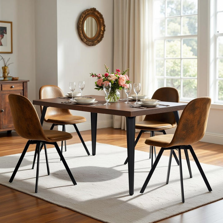 FurnitureR 150 cm Rectangular Living Room and Kitchen Table, Suitable for 6-8 People, Vintage Brown Wood Tray with Bevelled Edge and Flat Iron Legs, 150 x 80 x 74 cm