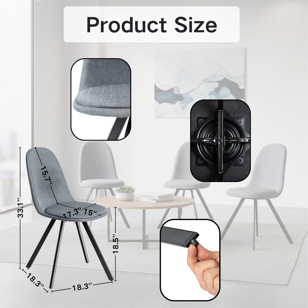 Ensemble de 4 chaises de salle à manger pivotantes FurnitureR, chaises d'appoint en tissu, sans accoudoirs, dossier mi-haut, assise rembourrée et pivotante, pour la cuisine et la salle à manger, grises. 