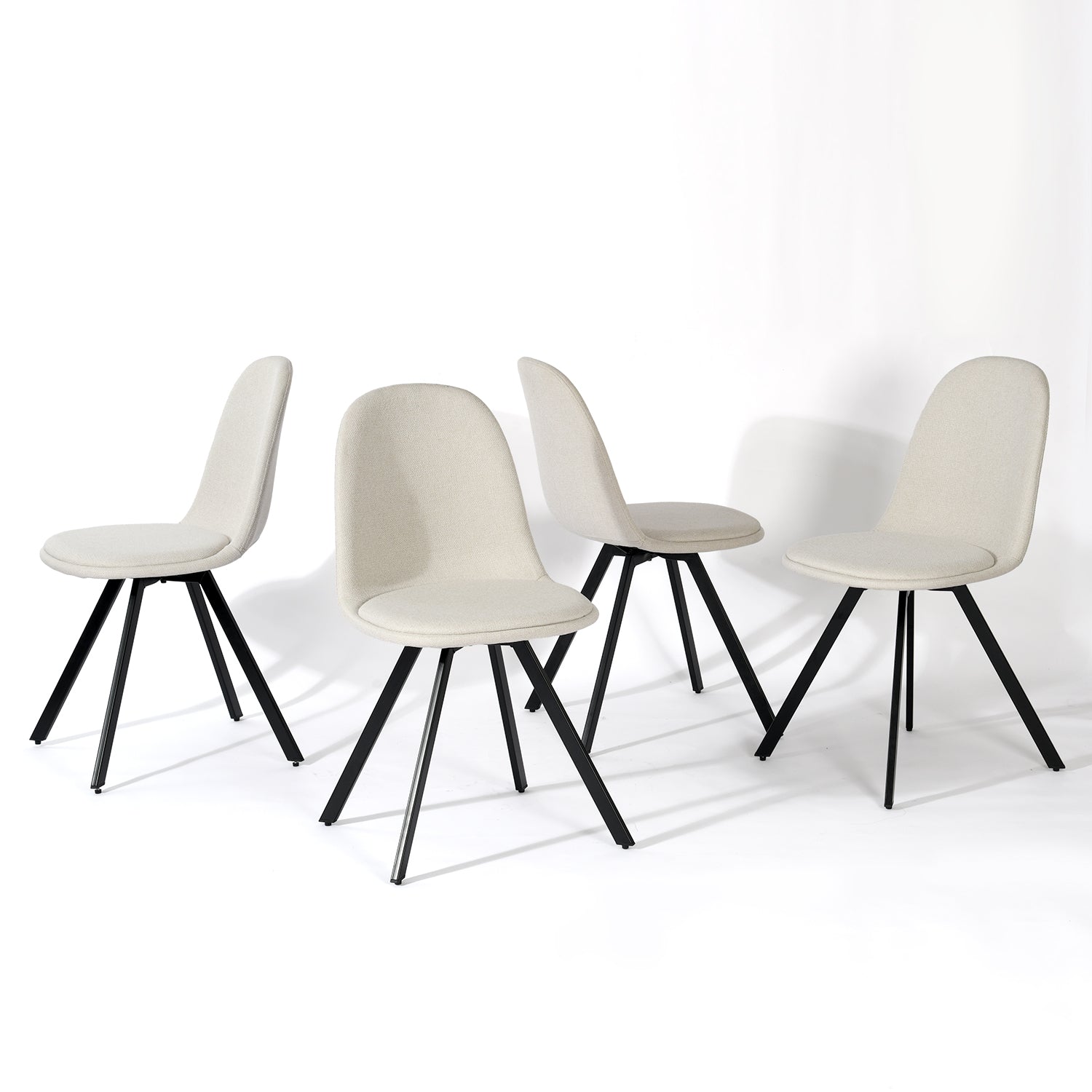 Ensemble de 4 chaises de salle à manger pivotantes FurnitureR, revêtement en tissu, sans accoudoirs, dossier mi-haut, pieds en métal, beige. Idéales pour la salle à manger, la cuisine ou un restaurant.