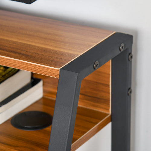 FurnitureR Bureau Informatique avec Compartiment de Rangement et Passage de Câbles, Métal Noyer, Espace de Travail Unique