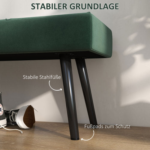 FurnitureR Banquette Rembourrée en Velours Vert, Banquette Lit, Banquette D'entrée, Motif en X, Jusqu'à 120 kg, 100 x 36 x 45 cm