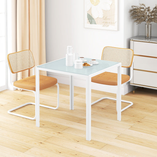 FurnitureR Table à Manger Square pour 4 Personnes, Table de Cuisine en Verre Trempé, Capacité de Charge Jusqu'à 80kg, 75x75cm, Blanc
