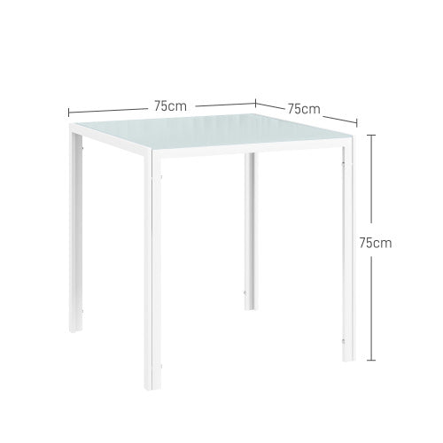 FurnitureR Table à Manger Square pour 4 Personnes, Table de Cuisine en Verre Trempé, Capacité de Charge Jusqu'à 80kg, 75x75cm, Blanc