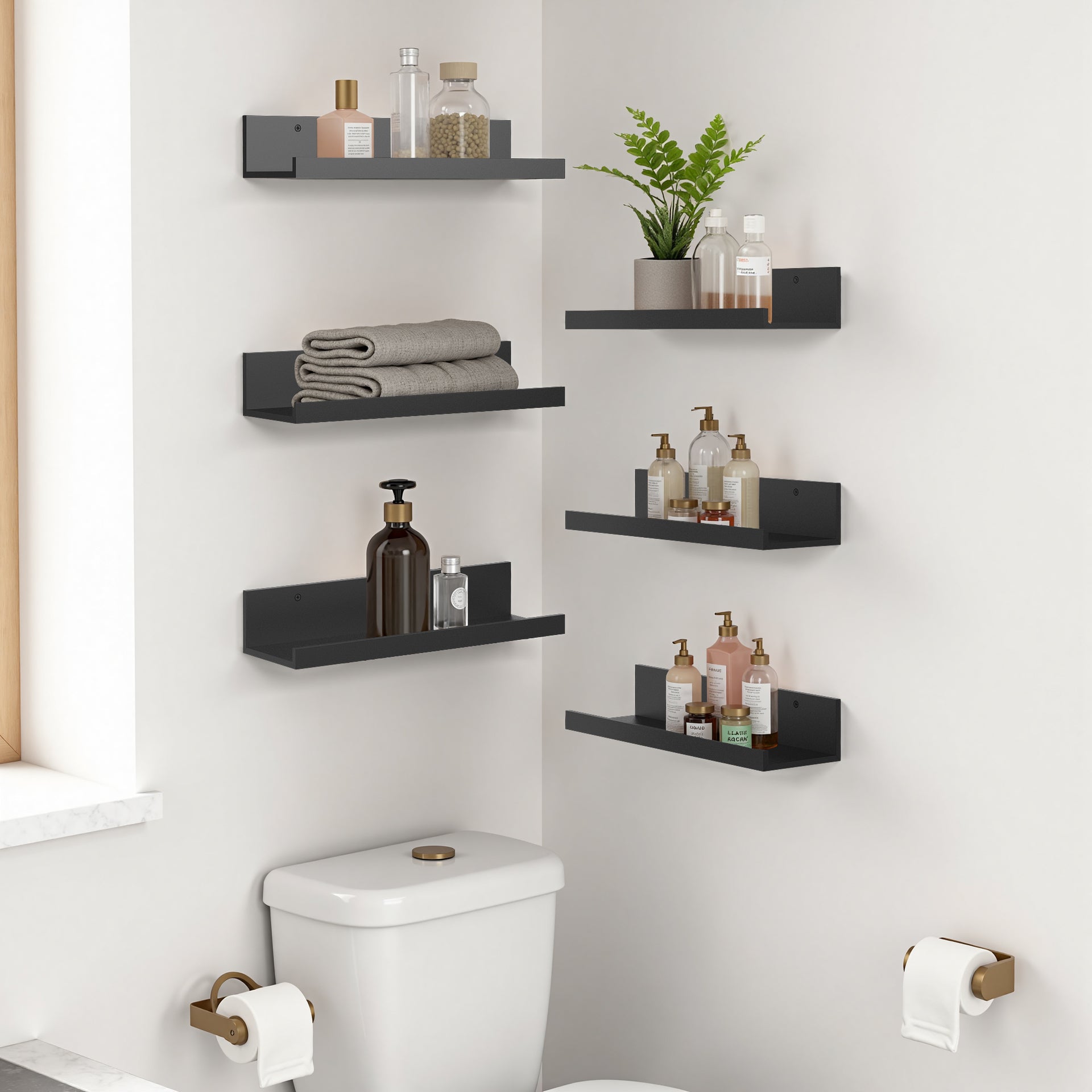 Étagères murales flottantes FurnitureR, 40 cm de large, pour le rangement et la décoration, étagères murales en bois pour chambre, noires