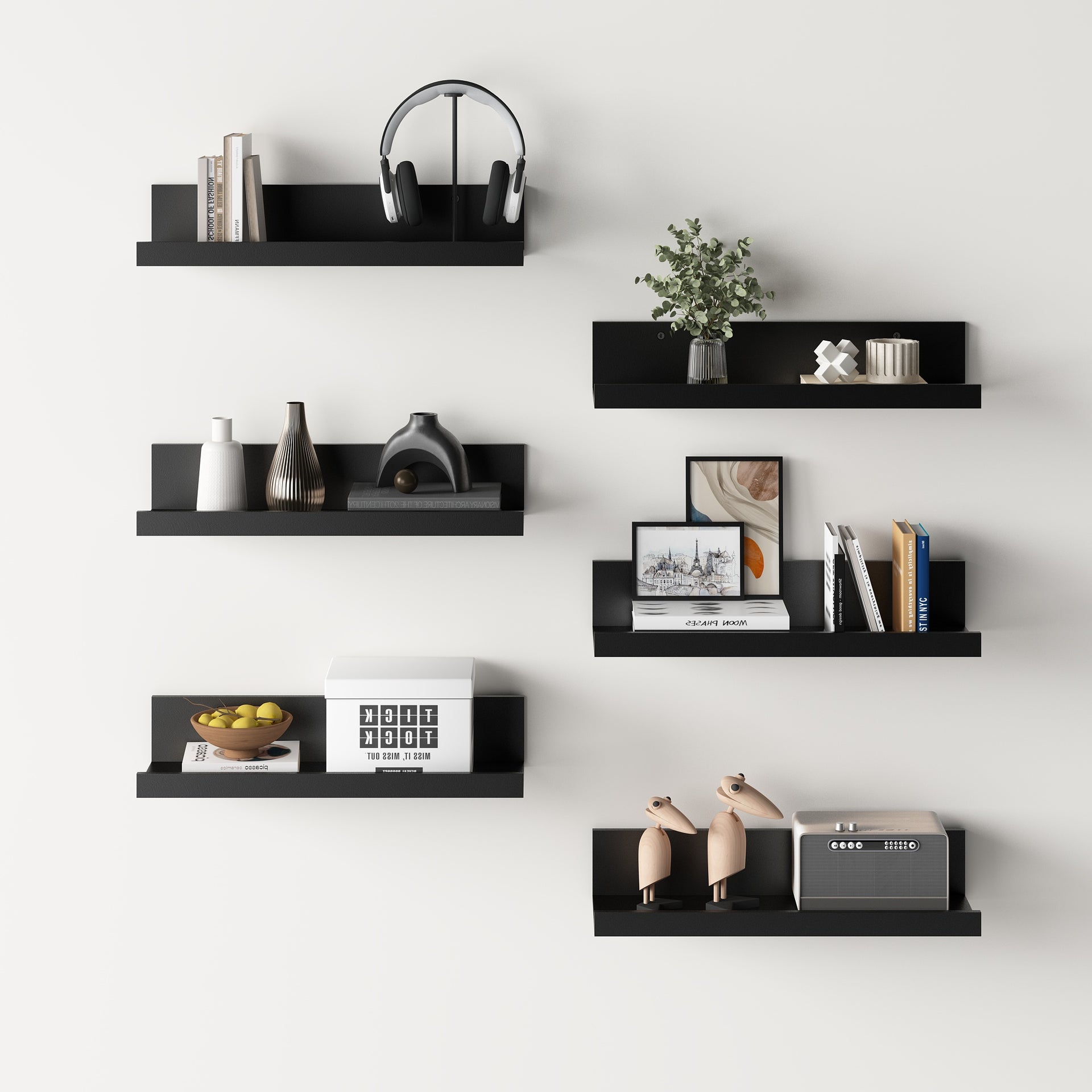 Étagères murales flottantes FurnitureR, 40 cm de large, pour le rangement et la décoration, étagères murales en bois pour chambre, noires