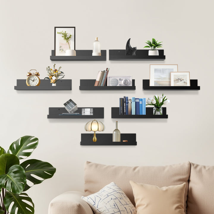 Ensemble de 8 étagères murales flottantes FurnitureR, étagères de rangement murales en bois de 40 cm de large, style moderne, pour salle de bain, noires.