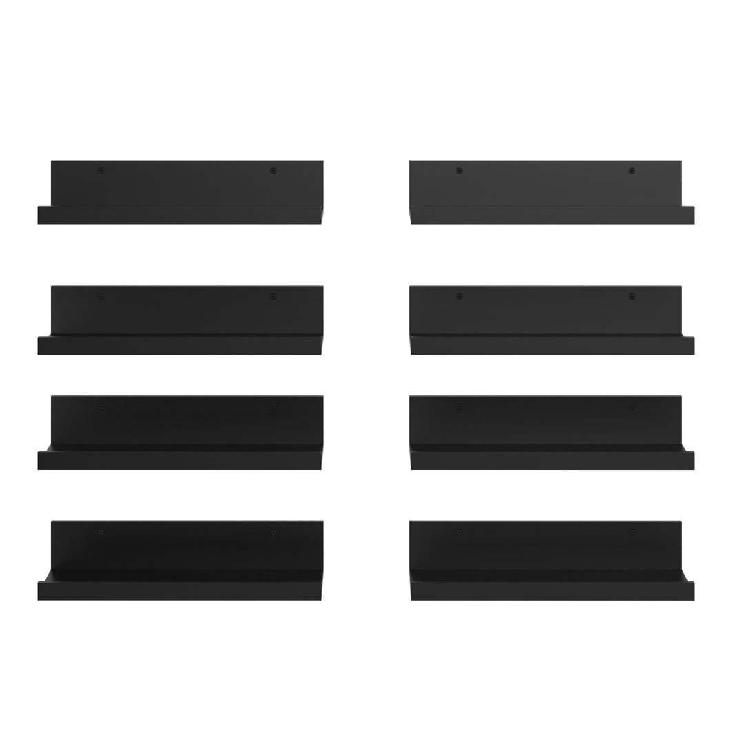 Ensemble de 8 étagères murales flottantes FurnitureR, étagères de rangement murales en bois de 40 cm de large, style moderne, pour salle de bain, noires.