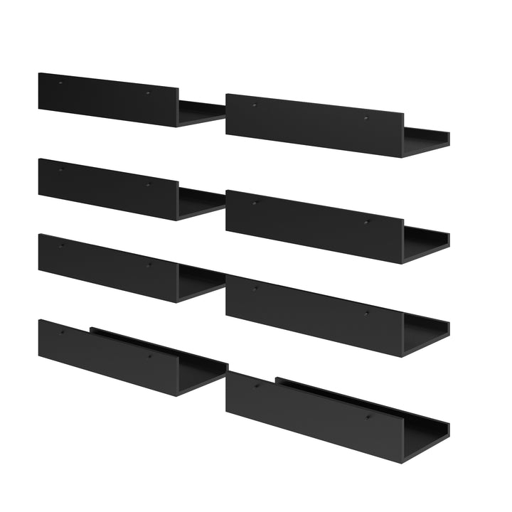 Ensemble de 8 étagères murales flottantes FurnitureR, étagères de rangement murales en bois de 40 cm de large, style moderne, pour salle de bain, noires.