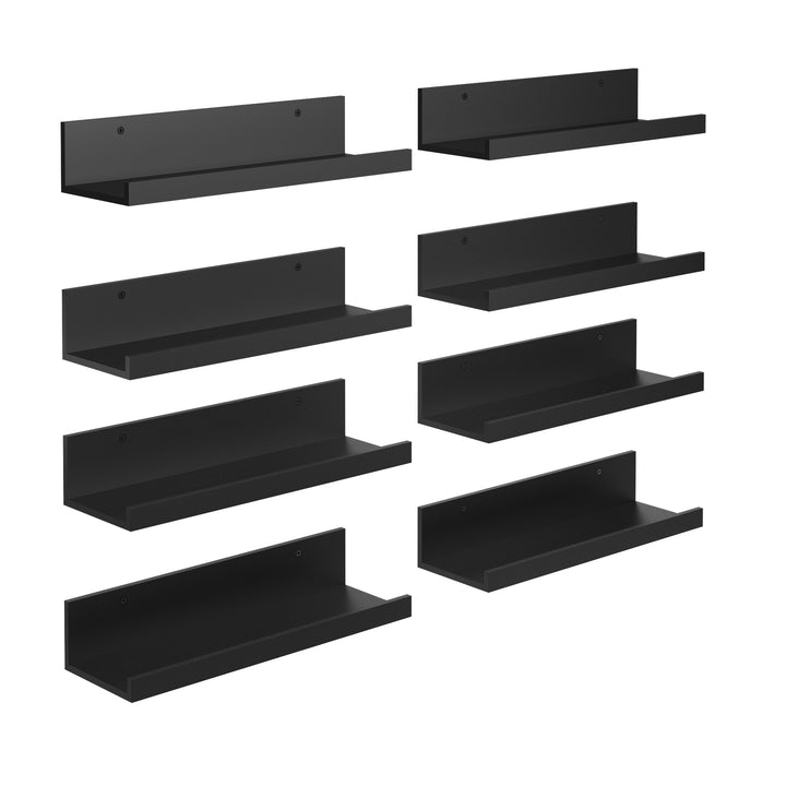 Ensemble de 8 étagères murales flottantes FurnitureR, étagères de rangement murales en bois de 40 cm de large, style moderne, pour salle de bain, noires.