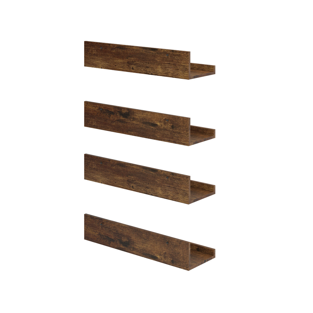 Étagères murales flottantes en bois FurnitureR, 40 cm de large, style rustique, marron, pour salon.
