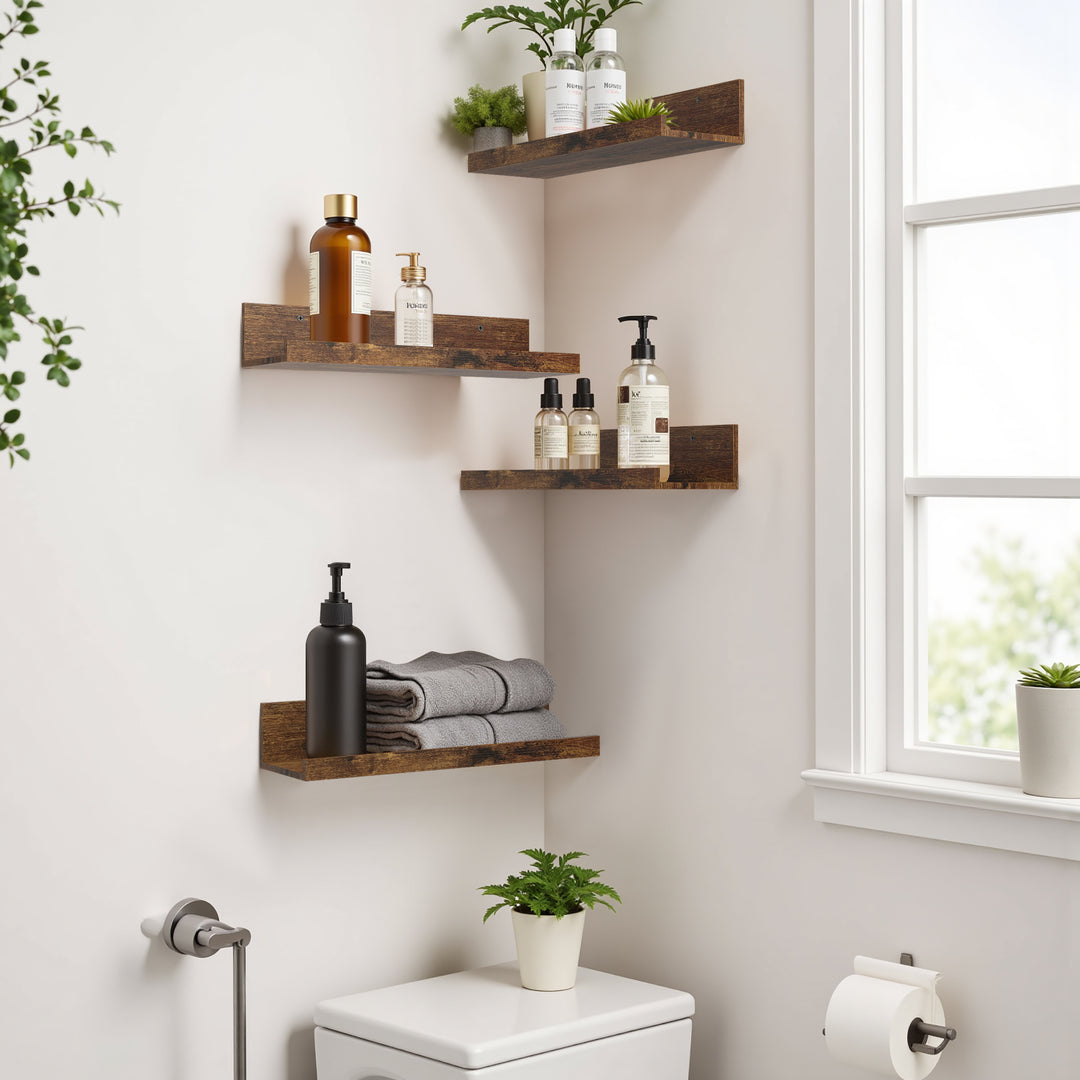 Étagères murales flottantes en bois FurnitureR, 40 cm de large, style rustique, marron, pour salon.