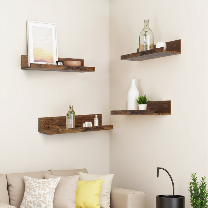 Étagères murales flottantes en bois FurnitureR, 40 cm de large, style rustique, marron, pour salon.