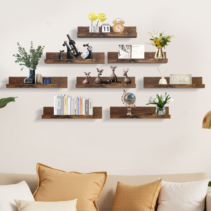 Étagères murales flottantes FurnitureR, ensemble de 8 étagères murales en bois de 40 cm de large, style moderne, pour le salon, couleur marron.
