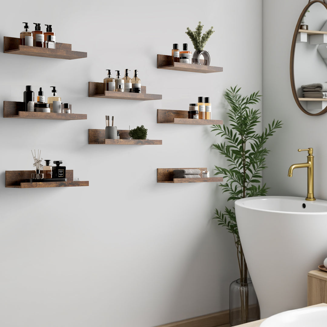 Étagères murales flottantes FurnitureR, ensemble de 8 étagères murales en bois de 40 cm de large, style moderne, pour le salon, couleur marron.