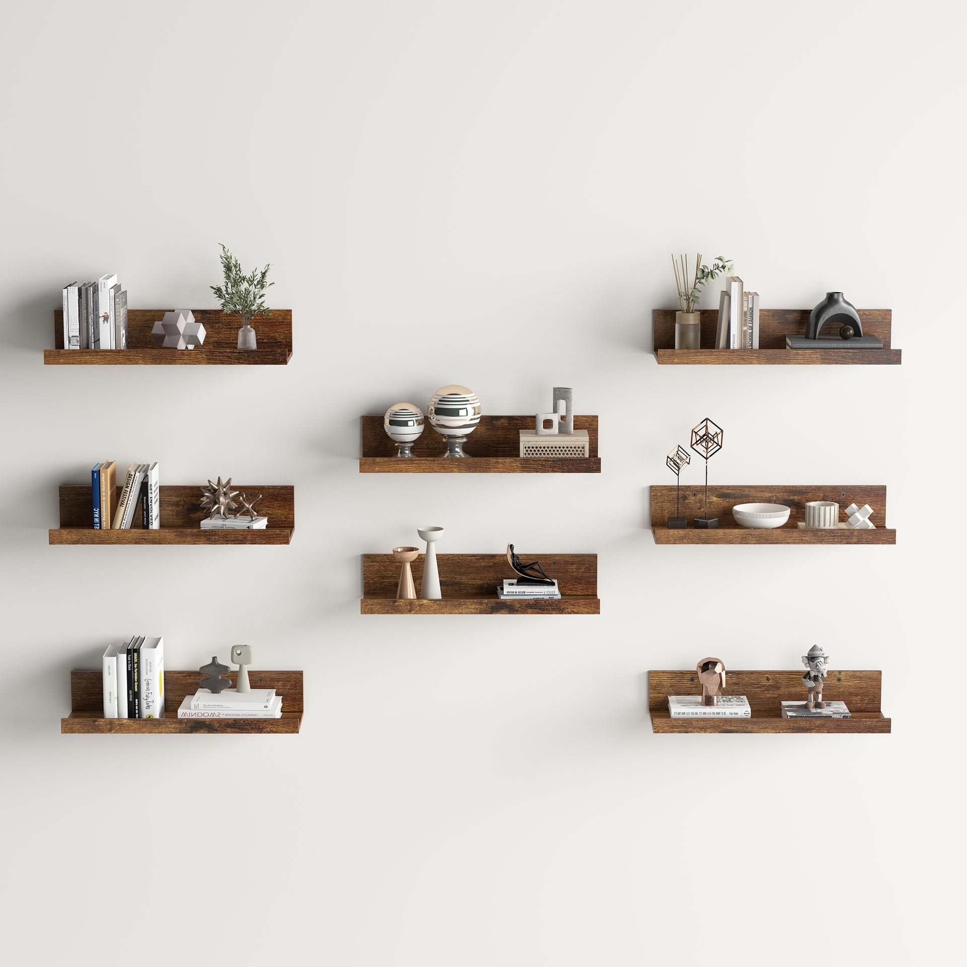 Étagères murales flottantes FurnitureR, ensemble de 8 étagères murales en bois de 40 cm de large, style moderne, pour le salon, couleur marron.