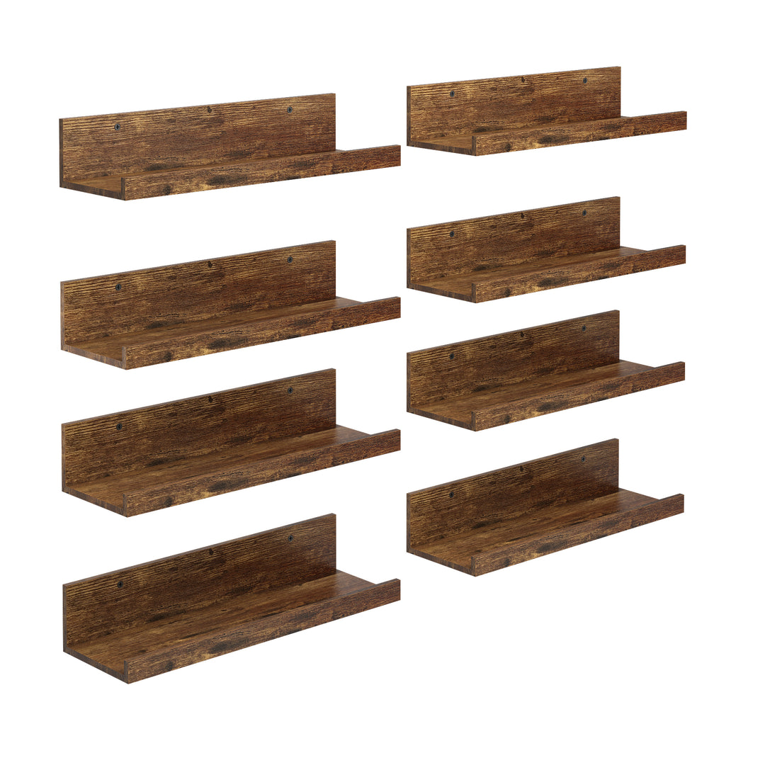 Étagères murales flottantes FurnitureR, ensemble de 8 étagères murales en bois de 40 cm de large, style moderne, pour le salon, couleur marron.