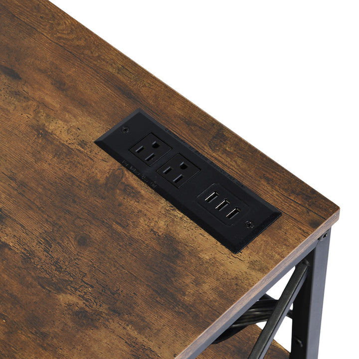 FurnitureR 63 Inch TV Stand with LED Lights and Power Station, Entertainment Center with Storage Shelves, USB Ports & Outlets, 70 Inch, Brown