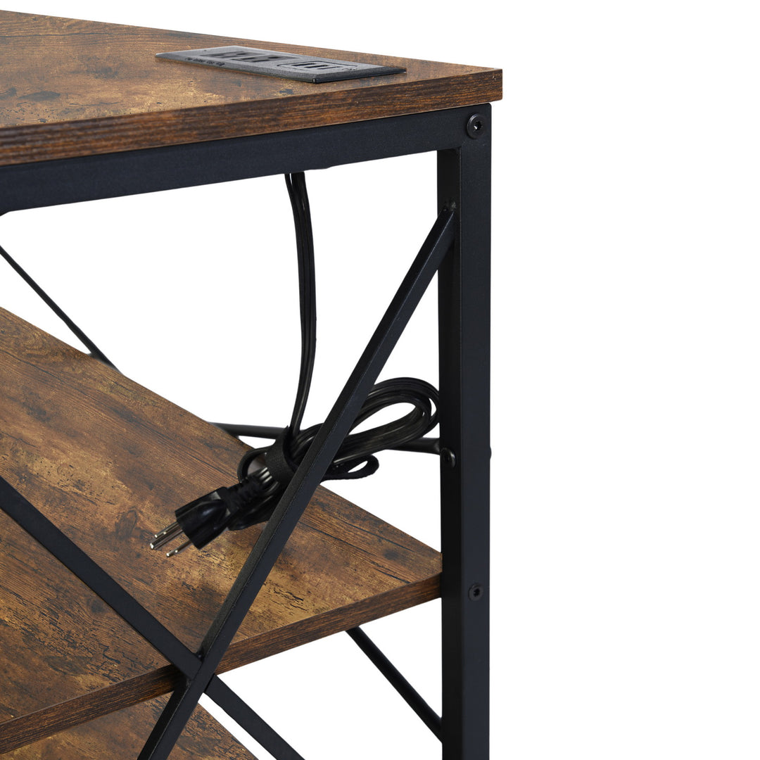 FurnitureR 63 Inch TV Stand with LED Lights and Power Station, Entertainment Center with Storage Shelves, USB Ports & Outlets, 70 Inch, Brown