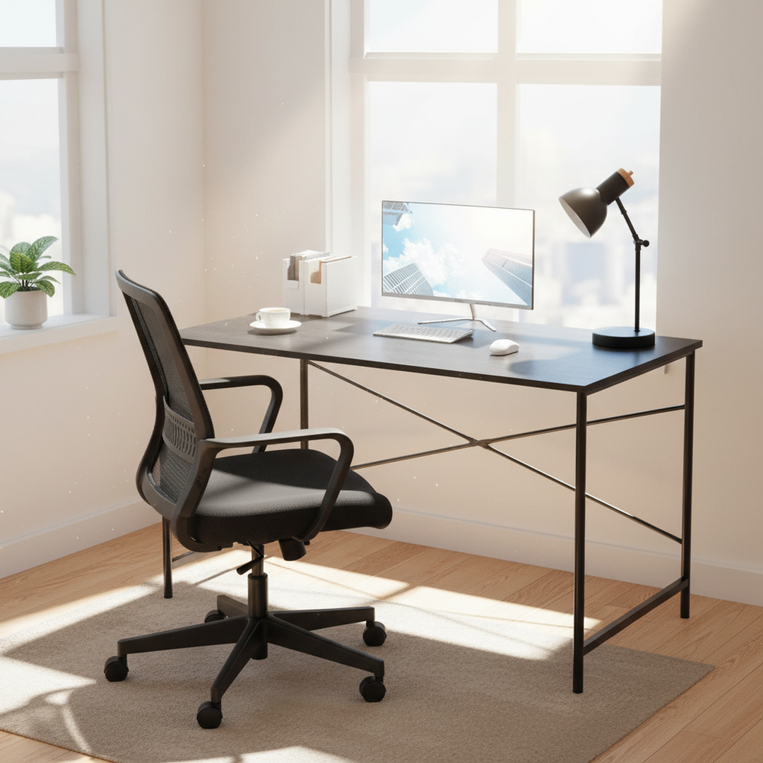 FurnitureR Schreibtisch fürs Homeoffice, 120 cm (47,2 Zoll), schlichter Computertisch mit stabilen Metallbeinen, vielseitiger Schreibtisch für Schüler, Studenten, zum Arbeiten oder Lernen, Schwarz
