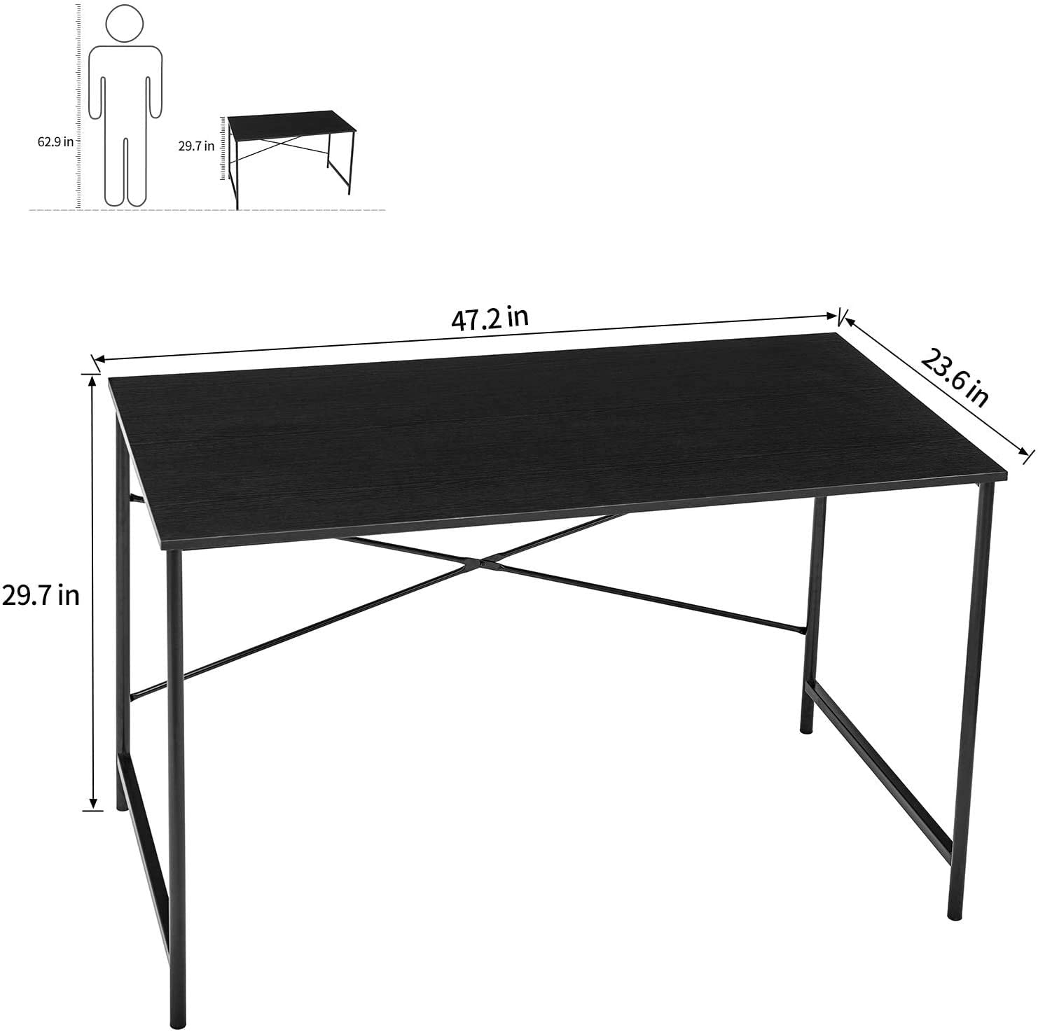 Bureau FurnitureR pour la maison, 120 cm (47,2 pouces), bureau d'ordinateur simple avec pieds en métal robustes, table d'écriture multifonctionnelle pour étudiants, travail ou études, noir