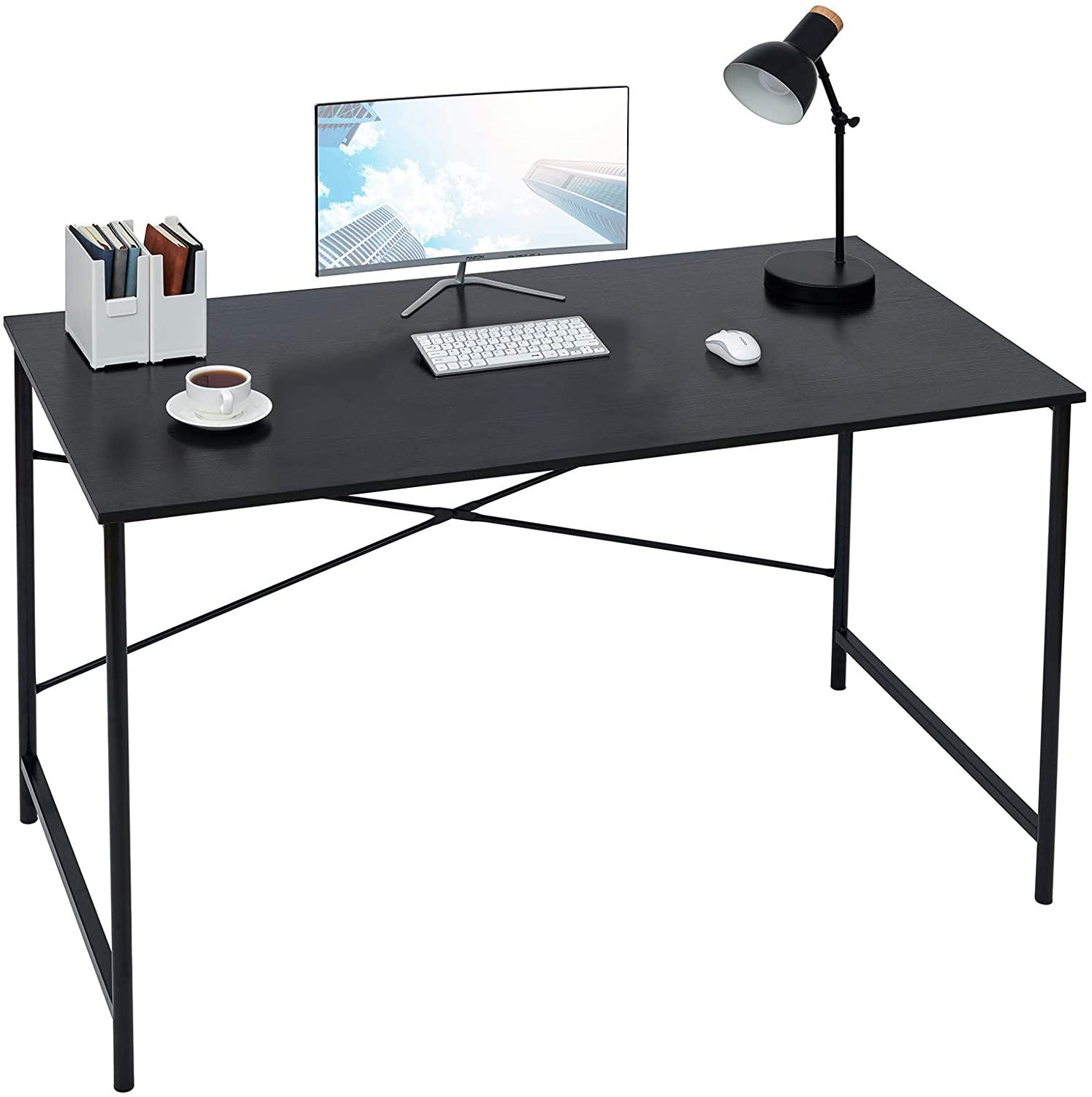 Bureau FurnitureR pour la maison, 120 cm (47,2 pouces), bureau d'ordinateur simple avec pieds en métal robustes, table d'écriture multifonctionnelle pour étudiants, travail ou études, noir