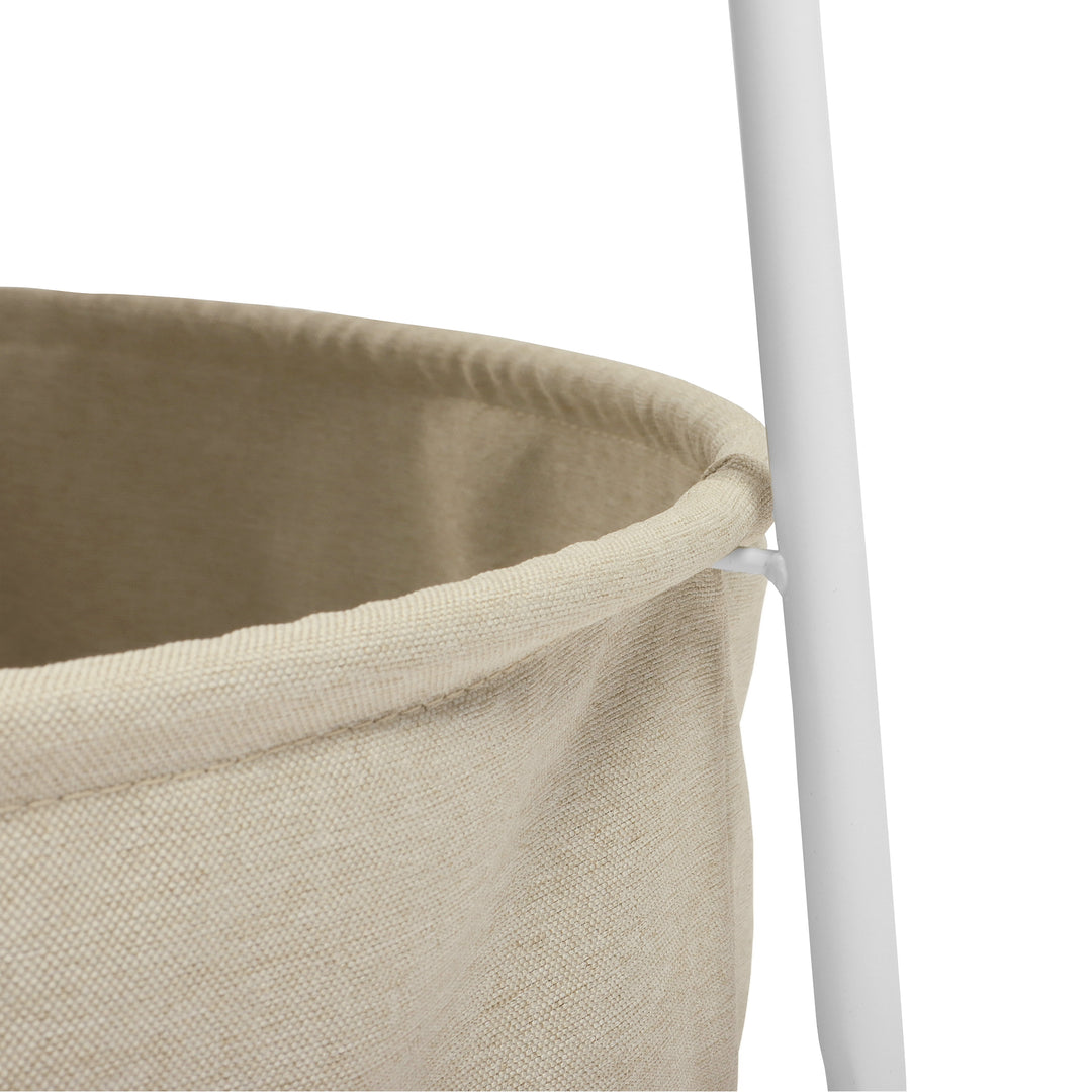 FurnitureR runder Couchtisch mit zwei Ebenen und Stoffkorb, moderner Beistelltisch (75 cm Durchmesser) für Wohnzimmer, Schlafzimmer oder Büro, Weiß/Camel