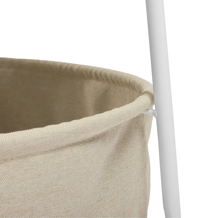 FurnitureR runder Couchtisch mit zwei Ebenen und Stoffkorb, moderner Beistelltisch (75 cm Durchmesser) für Wohnzimmer, Schlafzimmer oder Büro, Weiß/Camel