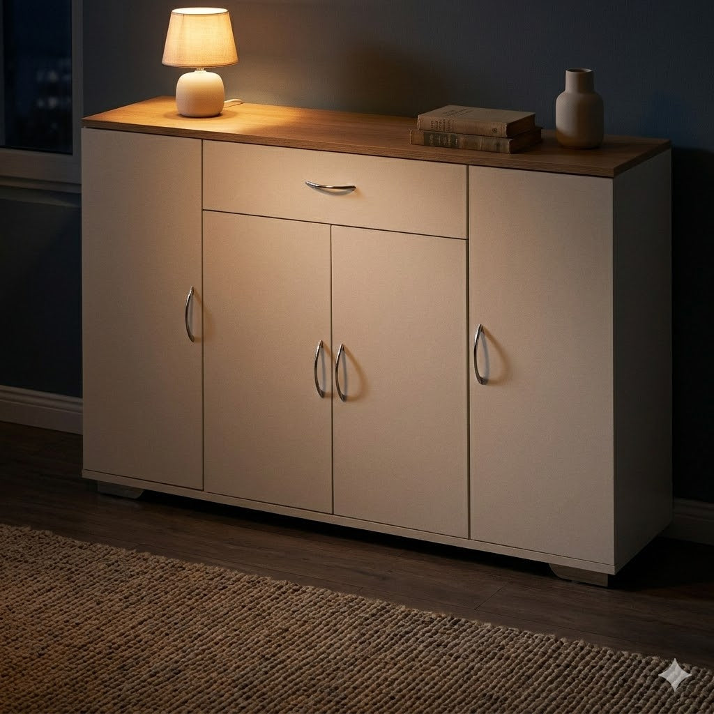 Chorussing FurnitureR Buffet de Rangement Torrent Blanc | MDF – 1 Tiroir, 4 Armoires