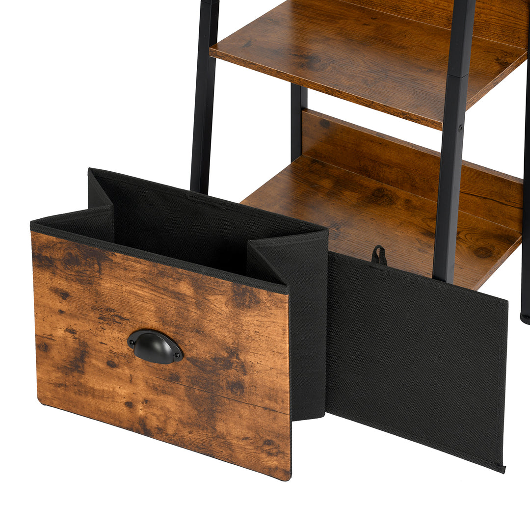 Furniture R Étagère Échelle à 4 Niveaux, Bibliothèque, Rangement avec Tiroirs en Non-Tissé, pour Le Salon, la Chambre, Le Bureau, Etagères de Jardin H 110cm, Style Industriel, Marron Rustique