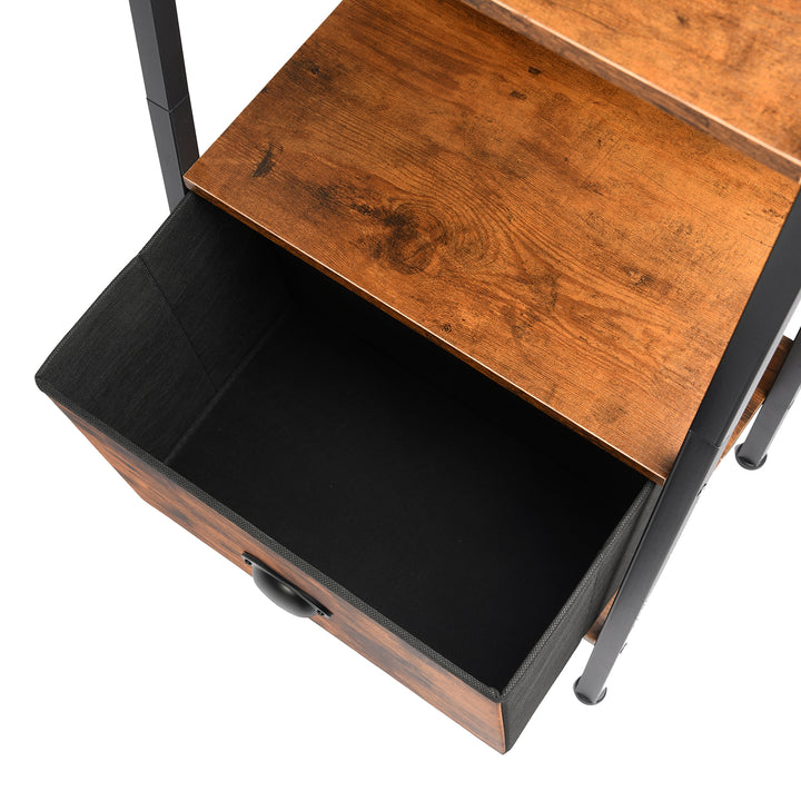 Furniture R Étagère Échelle à 4 Niveaux, Bibliothèque, Rangement avec Tiroirs en Non-Tissé, pour Le Salon, la Chambre, Le Bureau, Etagères de Jardin H 110cm, Style Industriel, Marron Rustique