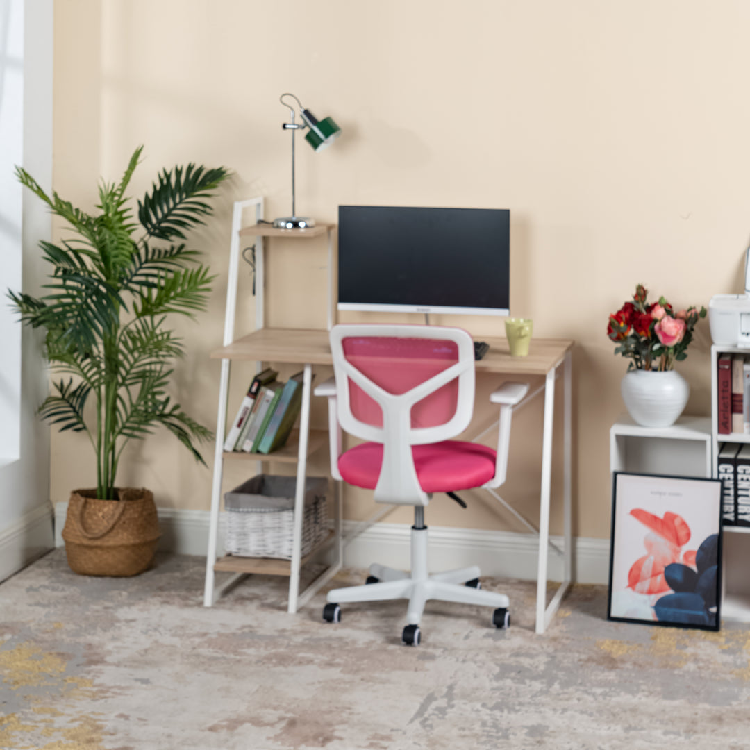 Furniture R Home Chaise de Bureau, Chaise D'ordinateur für Kinder/Jugendliche mit Maille Respirante, Pivotante Chaise D'étude Réglable en Hauteur mit Accoudoirs, Rose