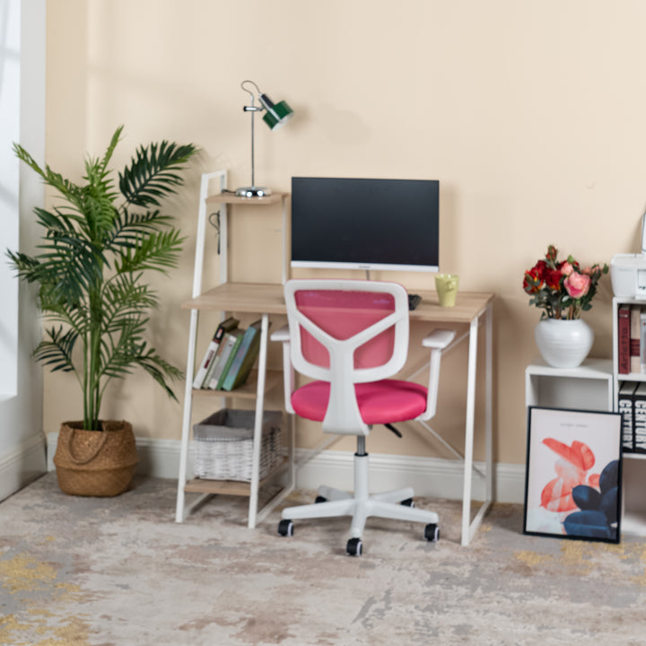 Furniture R Home Chaise de Bureau, Chaise D'ordinateur für Kinder/Jugendliche mit Maille Respirante, Pivotante Chaise D'étude Réglable en Hauteur mit Accoudoirs, Rose