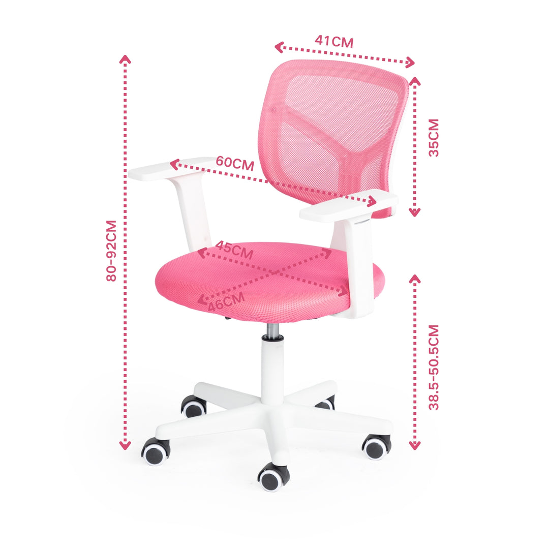 Furniture R Home Chaise de Bureau, Chaise D'ordinateur für Kinder/Jugendliche mit Maille Respirante, Pivotante Chaise D'étude Réglable en Hauteur mit Accoudoirs, Rose