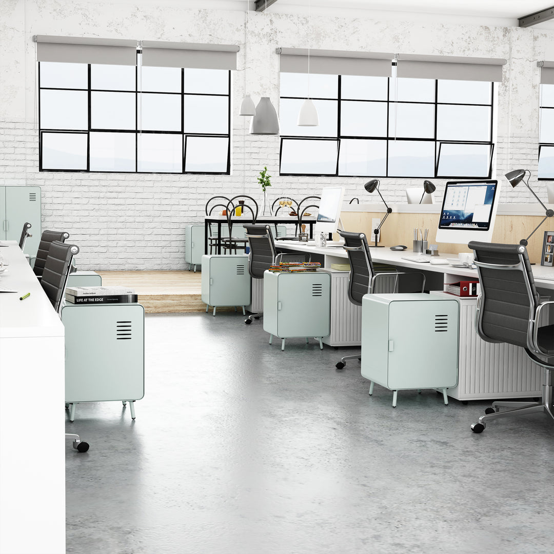 Table de chevet FurnitureR en métal avec une porte, table d'appoint avec étagères de rangement à 2 niveaux pour chambre, salon ou bureau, gris clair 