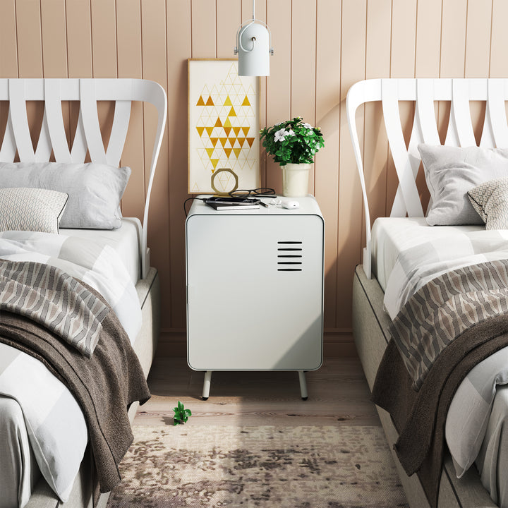 Table de chevet FurnitureR en métal avec une porte, table d'appoint avec étagères de rangement à 2 niveaux pour chambre, salon ou bureau, gris clair 