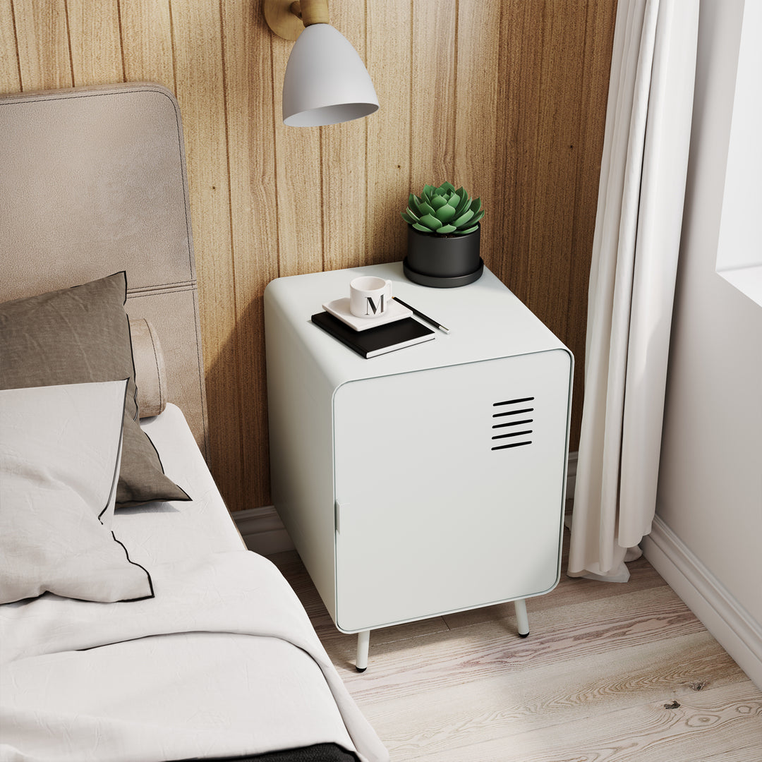 Table de chevet FurnitureR en métal avec une porte, table d'appoint avec étagères de rangement à 2 niveaux pour chambre, salon ou bureau, gris clair 