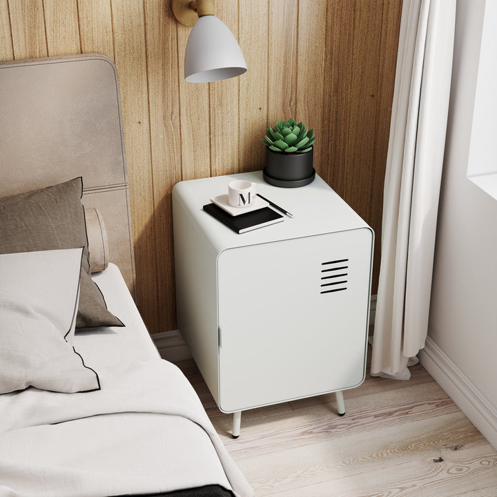 Table de chevet FurnitureR en métal avec une porte, table d'appoint avec étagères de rangement à 2 niveaux pour chambre, salon ou bureau, gris clair 