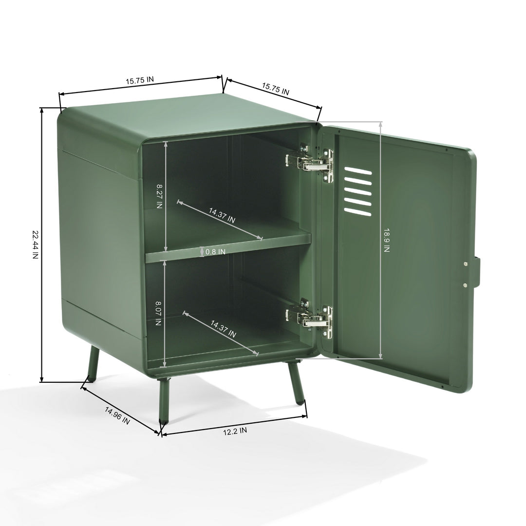 FurnitureR Nachttisch aus Metall mit einer Tür, Beistelltisch mit 2 Ablageflächen für Schlafzimmer, Wohnzimmer, Homeoffice, Grün 