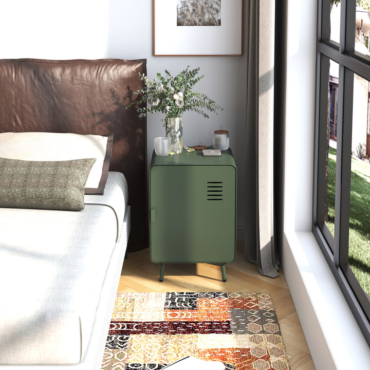 FurnitureR Nachttisch aus Metall mit einer Tür, Beistelltisch mit 2 Ablageflächen für Schlafzimmer, Wohnzimmer, Homeoffice, Grün 