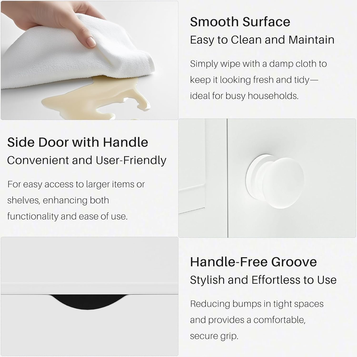 Meuble de rangement FurnitureR avec 4 tiroirs et porte latérale, unité de rangement moderne en bois avec étagères réglables, hauteur 82 cm (32,28 pouces), blanc