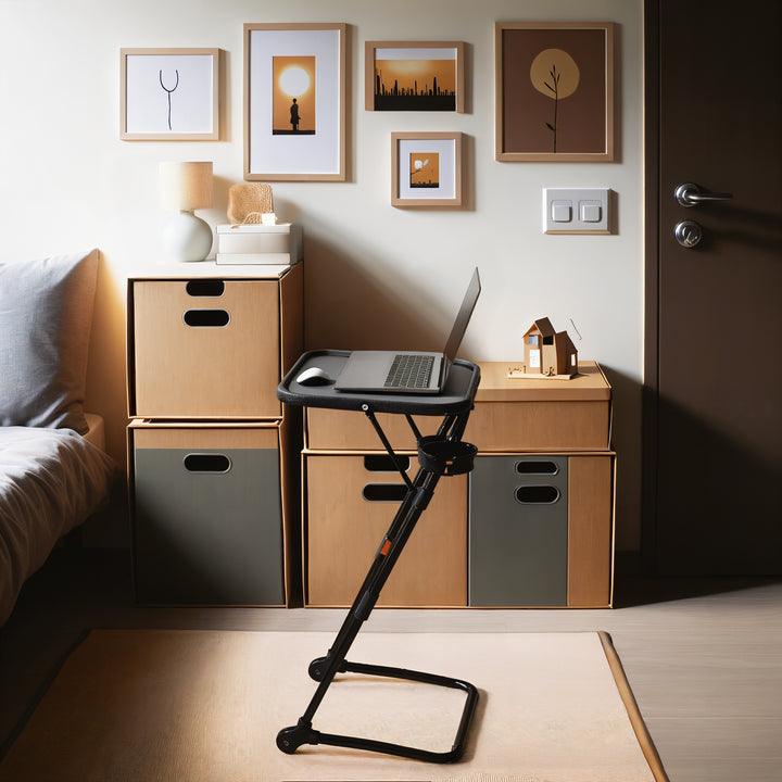 Plateau TV pliable et réglable FurnitureR avec 4 hauteurs et 3 angles d'inclinaison, plateau repas pliable, table d'appoint pour ordinateur portable avec porte-gobelet pour lit et canapé, lot de 4