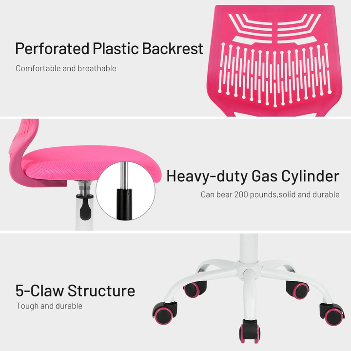 Chaise de bureau FurnitureR sans accoudoirs, mignonne et compacte, idéale pour étudier sur ordinateur. Pivotante, réglable, avec dossier bas et roulettes, pour adolescentes et femmes. Couleur verte.